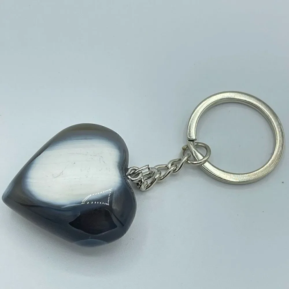 Orca agate heart keychain key ring pendant chain NEW hand crafted